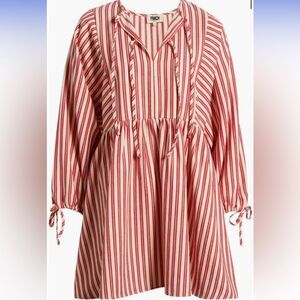 Huxley Long Sleeve Babydoll Red White Striped Dress Small FRNCH S